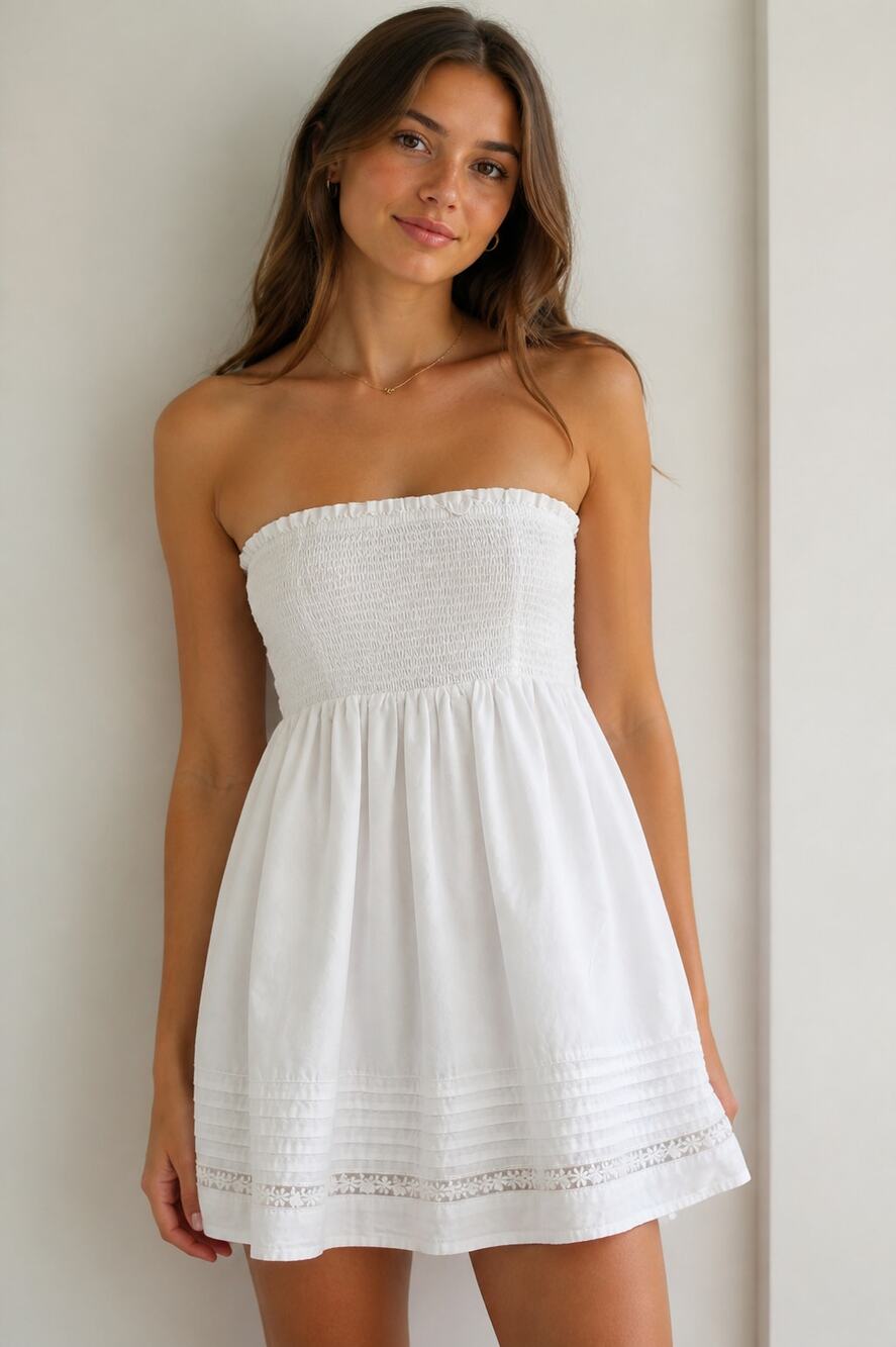 American Eagle White Strapless Smocked Dress S